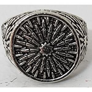 Modern VTG Stainless Steel Ring Size 9.5 Sunburst Engraved Bold Statement Band